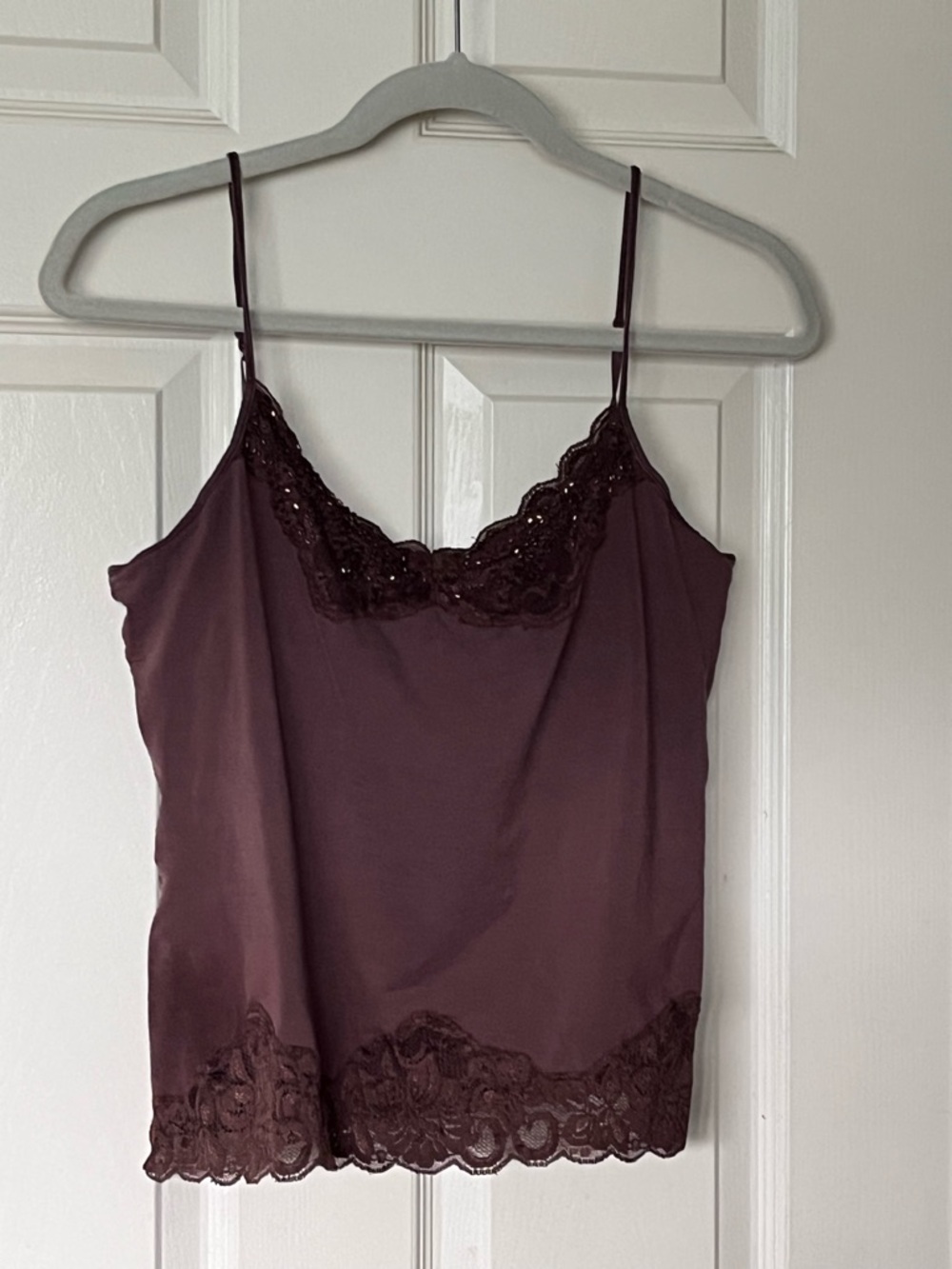 WN.NY Lace and Bead Trim Brown Silk and Cotton Knit Women’s XL Camisole
